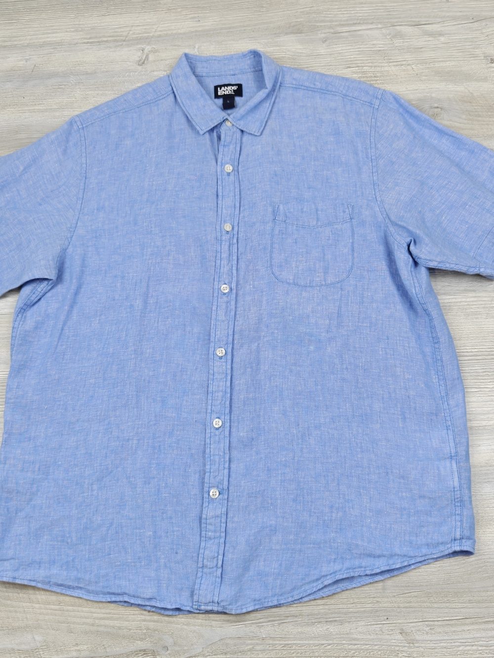 Lands' End Men's Sky Blue Linen Blend Button-Down Shirt